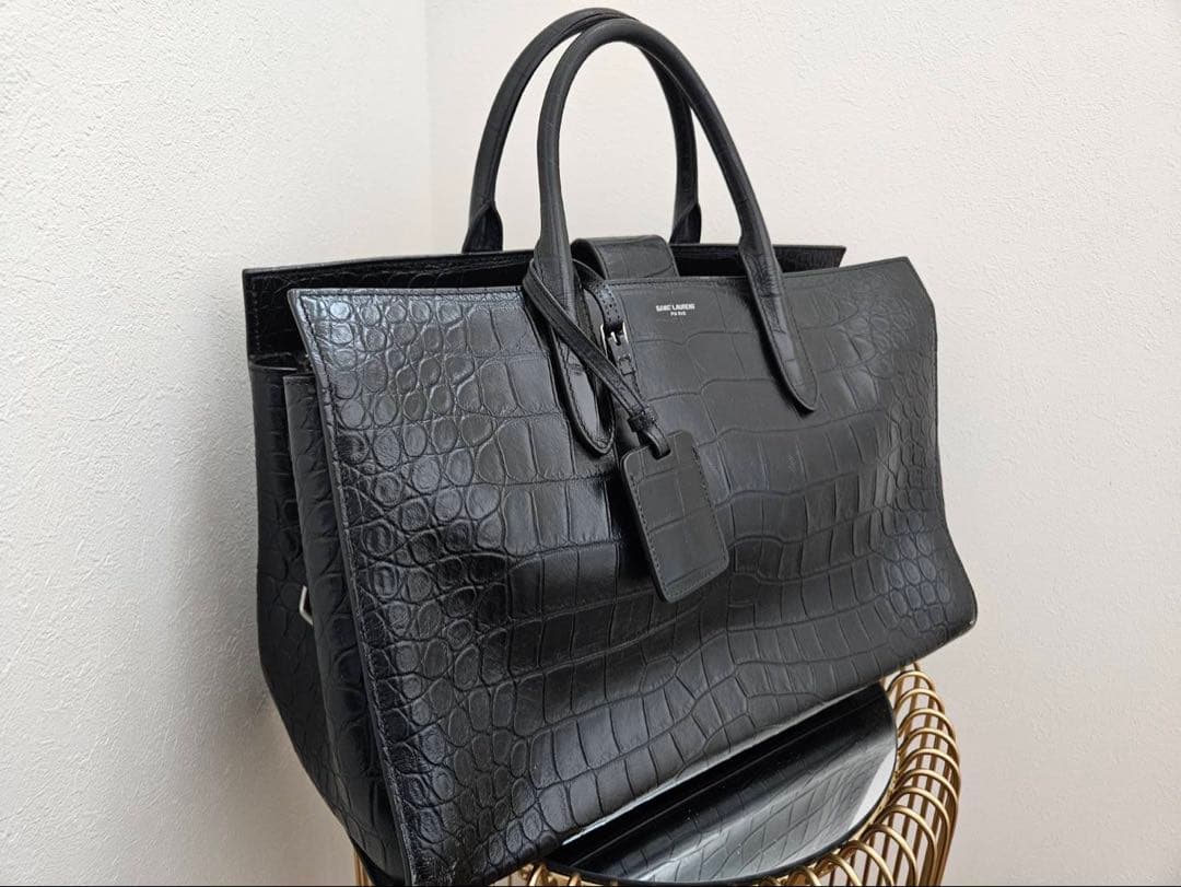 【良品】SAINT LAURENTカバ リヴ・ゴーシュ ハンドバッグクロコ型押し