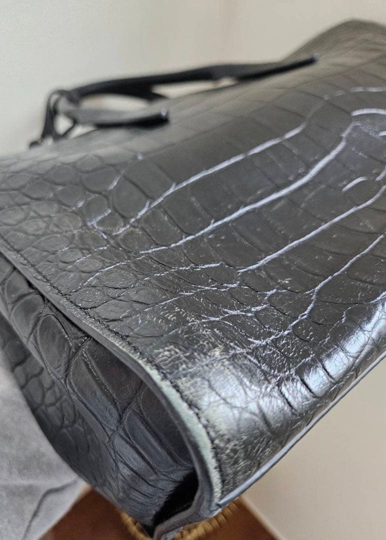 【良品】SAINT LAURENTカバ リヴ・ゴーシュ ハンドバッグクロコ型押し