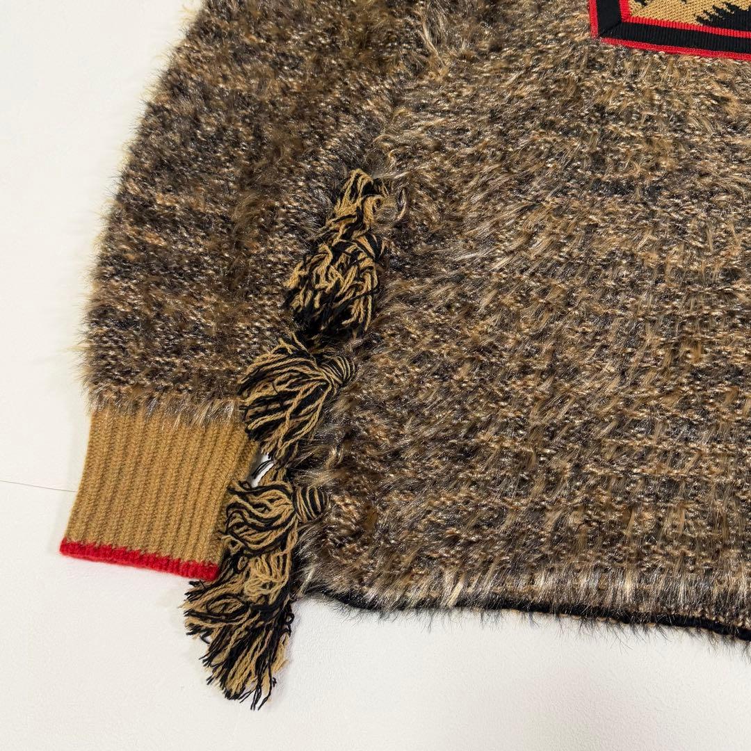 マメクロゴウチ タグ付き エスニック柄フリンジ ニット セーター ブラウン M