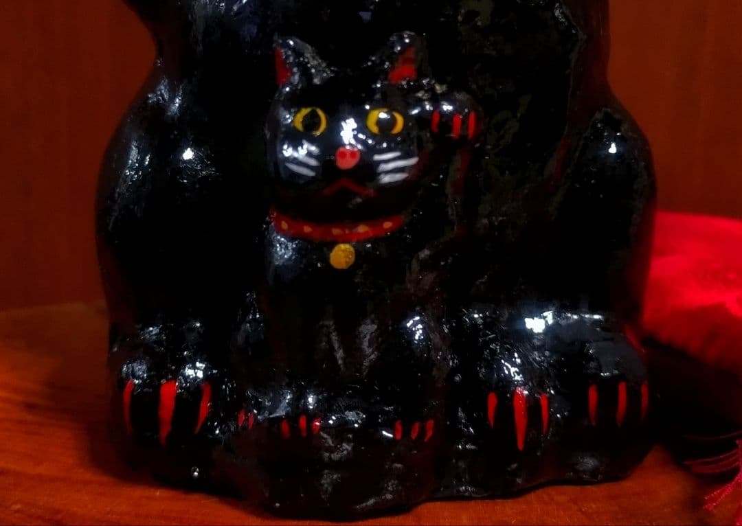 三河招き猫 親子猫 サビ猫＆クロ猫２点セット 土人形 美品