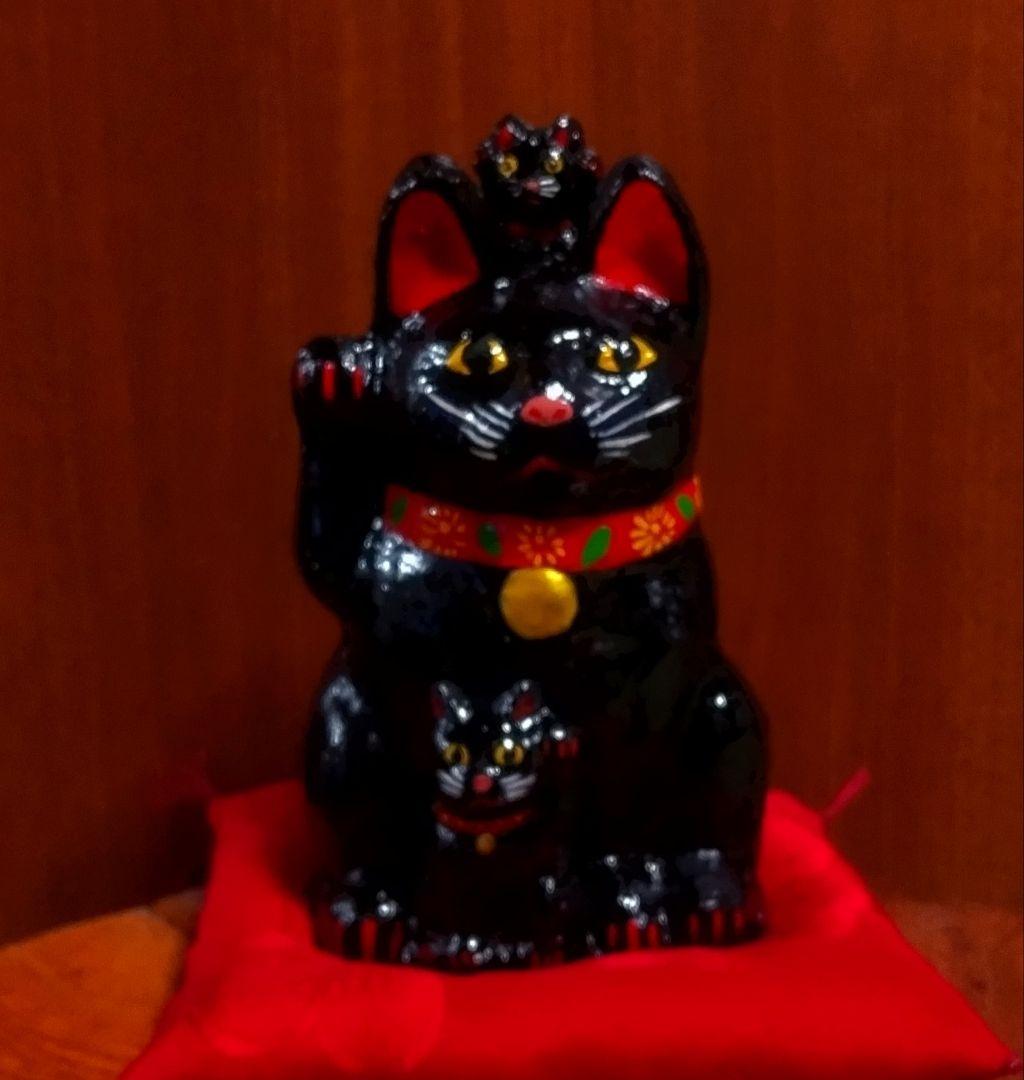 三河招き猫 親子猫 サビ猫＆クロ猫２点セット 土人形 美品