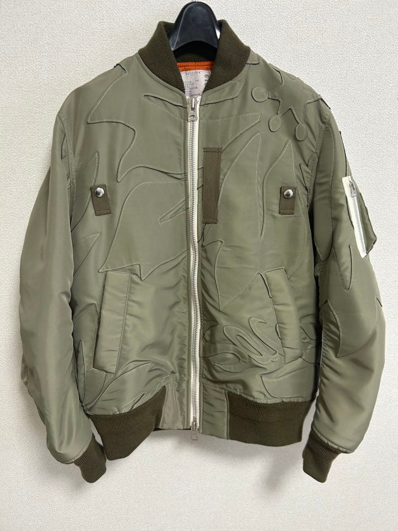 sacai MA-1 パッチワーク ナイロンジャケット サイズ1 カーキ サカイ