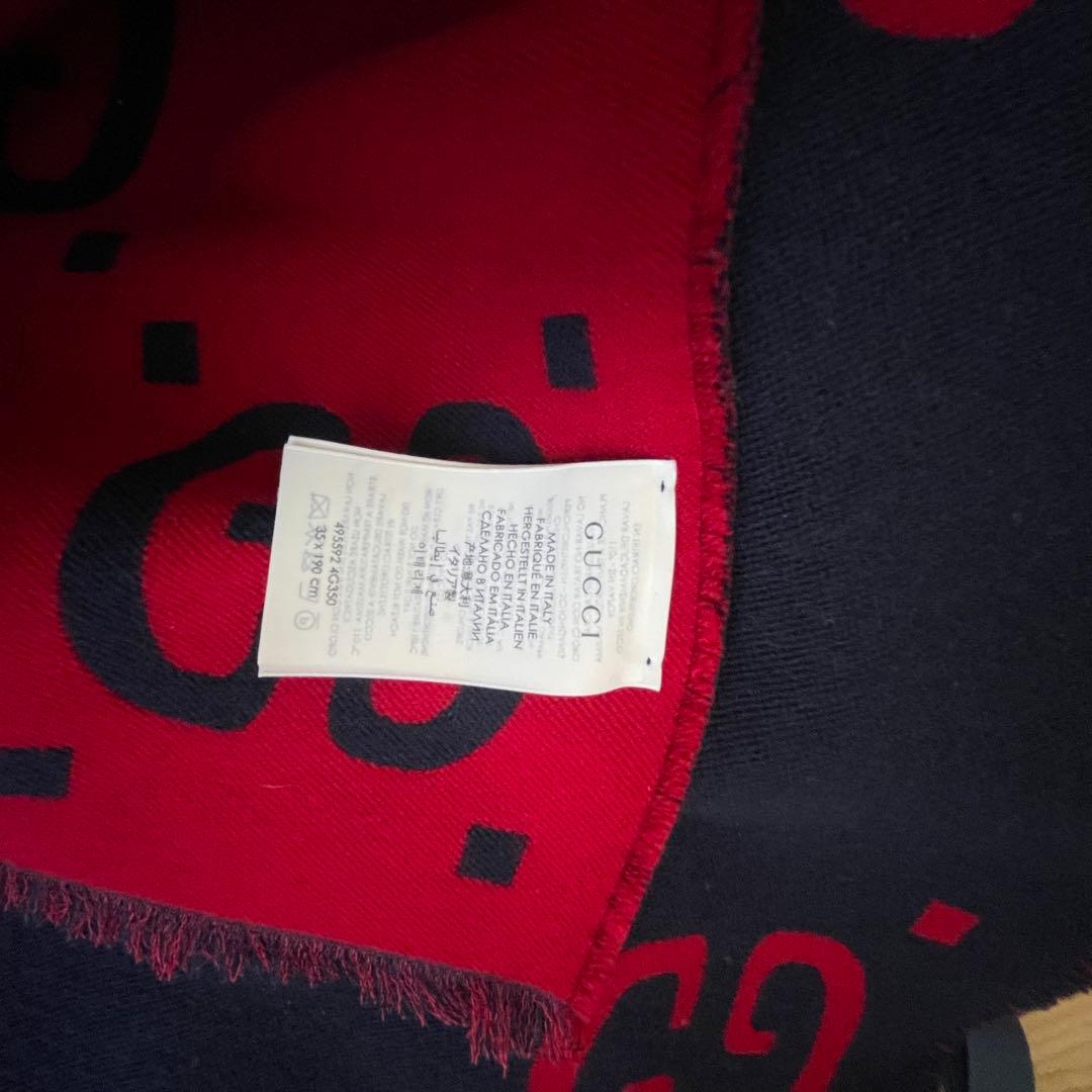 美品　付属品完備　GUCCI グッチ　GGジャガード マフラー ネイビー/レッド