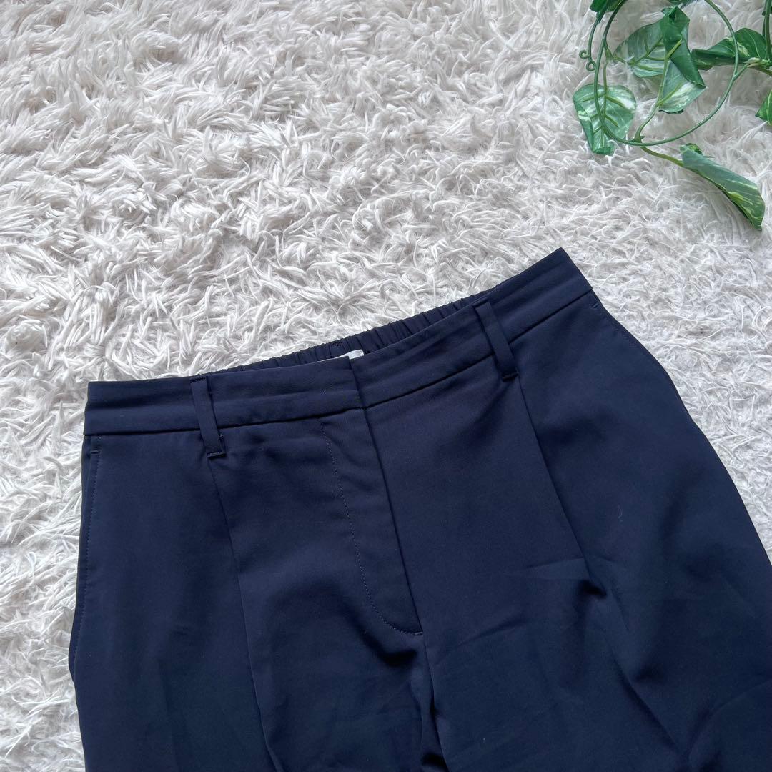 美品 PLST スーツ セットアップ ノーカラー パンツ 洗える ネイビー L