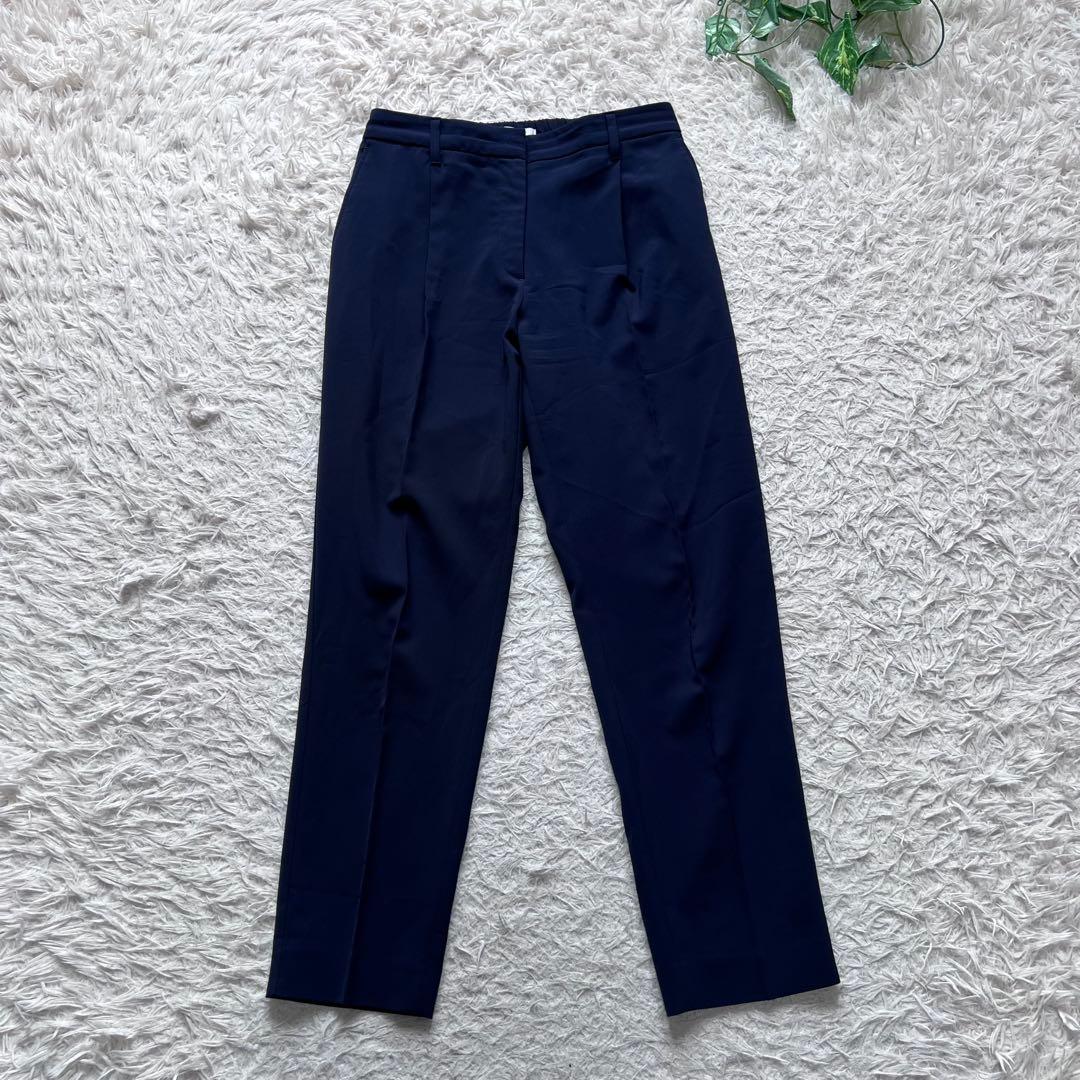 美品 PLST スーツ セットアップ ノーカラー パンツ 洗える ネイビー L