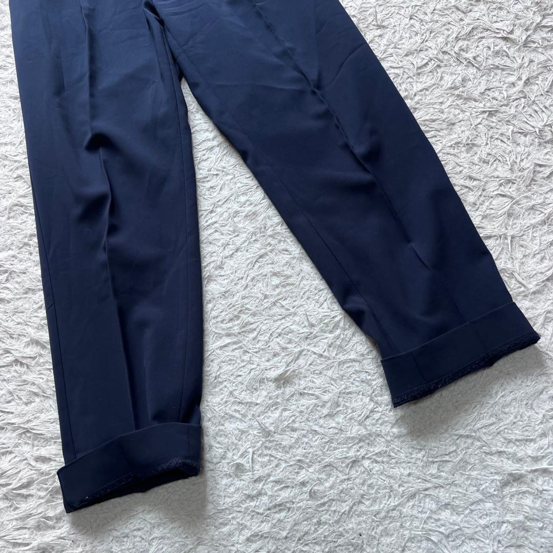 美品 PLST スーツ セットアップ ノーカラー パンツ 洗える ネイビー L