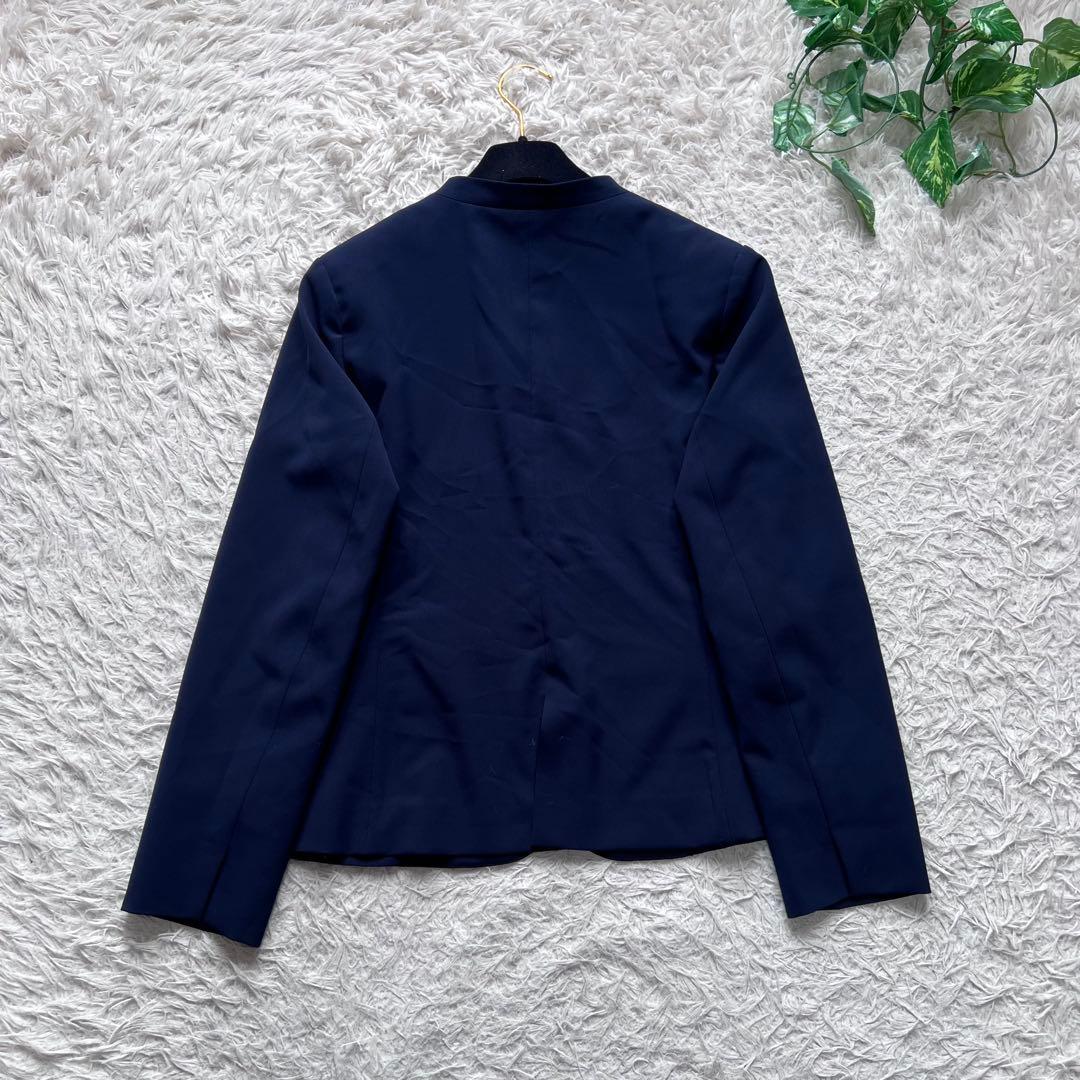 美品 PLST スーツ セットアップ ノーカラー パンツ 洗える ネイビー L