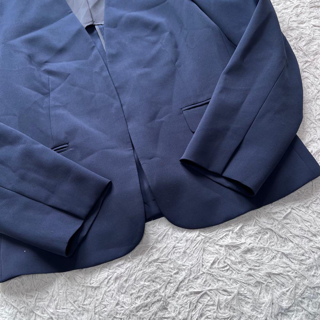 美品 PLST スーツ セットアップ ノーカラー パンツ 洗える ネイビー L