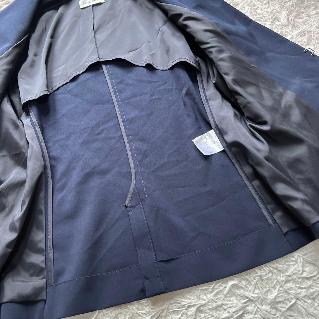 美品 PLST スーツ セットアップ ノーカラー パンツ 洗える ネイビー L
