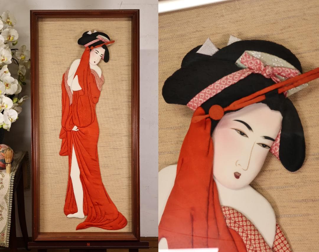 時代　押絵　美人　花魁　遊女　縦約105㎝×横約49.5㎝　特大 BJ212