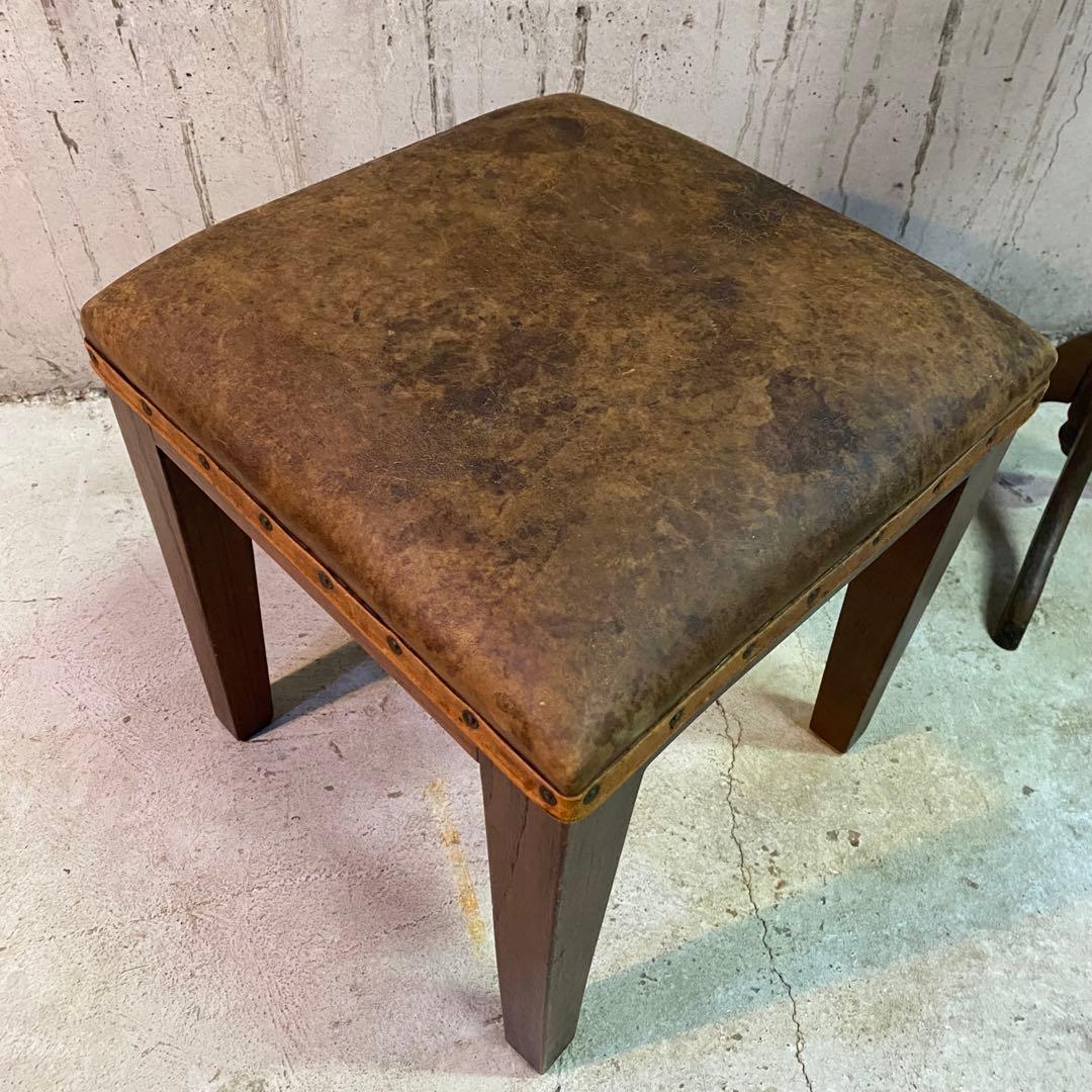 アンティーク　オールド　ヴィンテージ　本革　レザー　スツール　オットマン