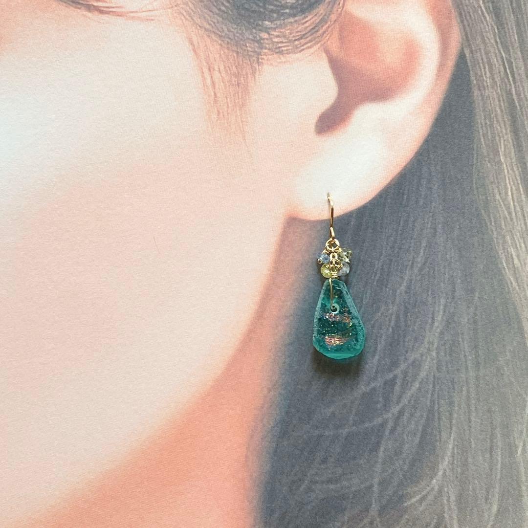 Kaya◆希少ローマングラスピアス✧マルチカラーサファイア/レモンクォーツ