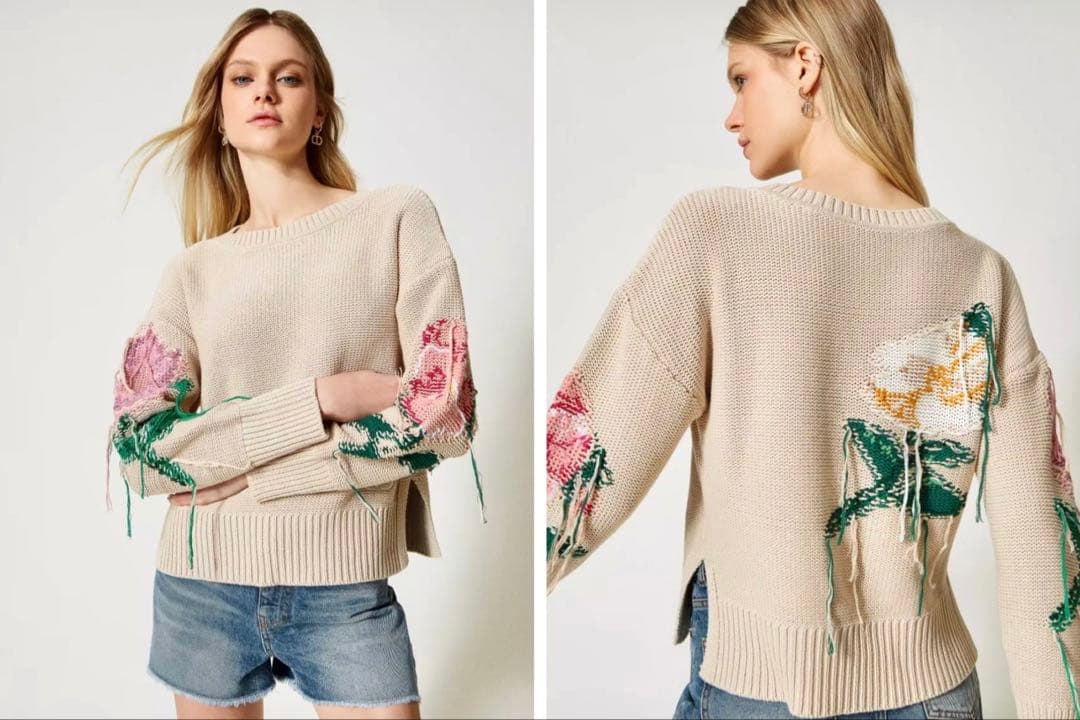 美品 TWINSET コットン ニット セーター 47,000円 花柄 ベージュ