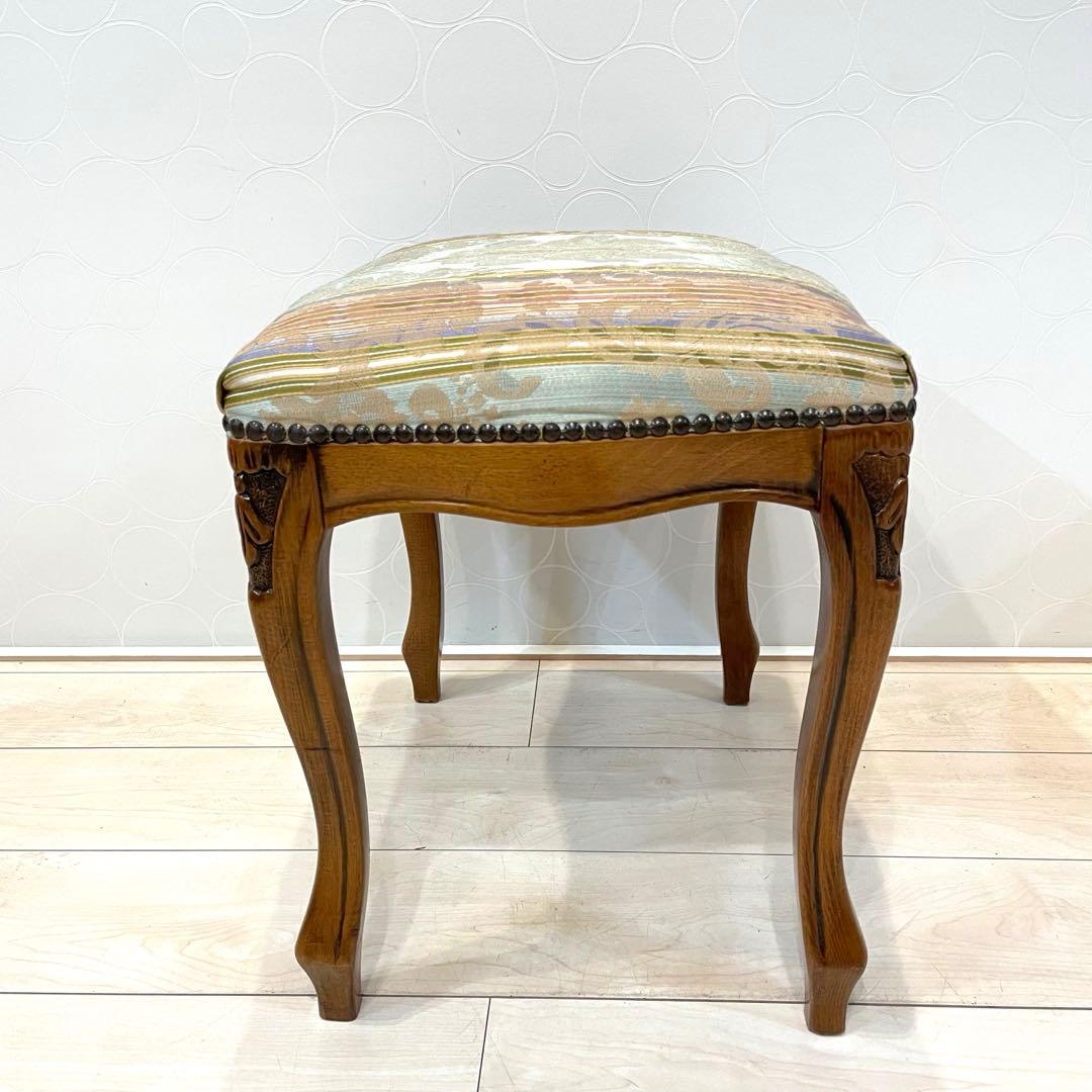 【美品】イタリア製 猫脚 木製スツール オットマン 花柄 ロココ調 アンティーク