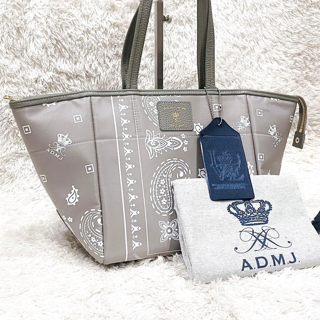 売切価格❗ADMJ ペイズリー バンダナ柄 トートバッグ 灰 /白 未使用に近い