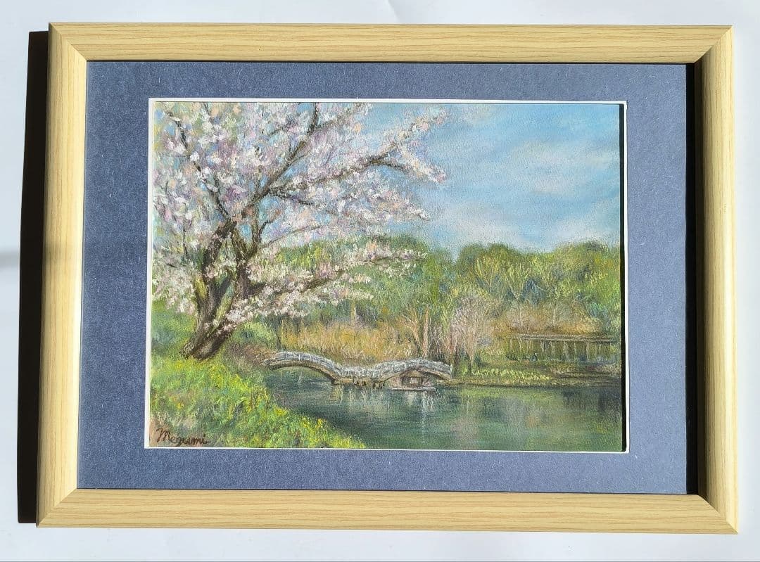 桜　癒しのパステル画 　フレーム付き