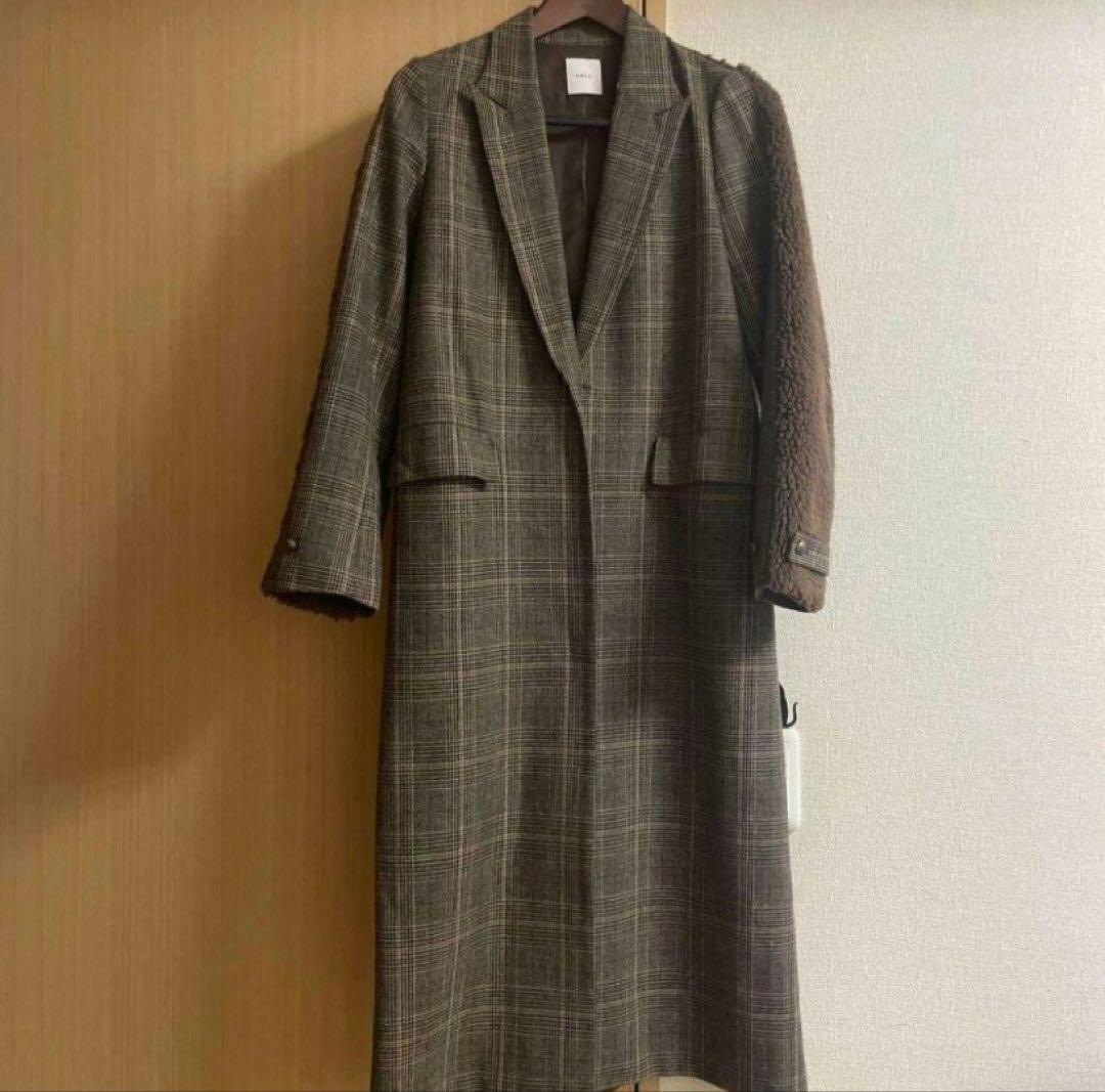 ジャケット・アウター FUR LINE GLEN CHECK COAT ameri vantage