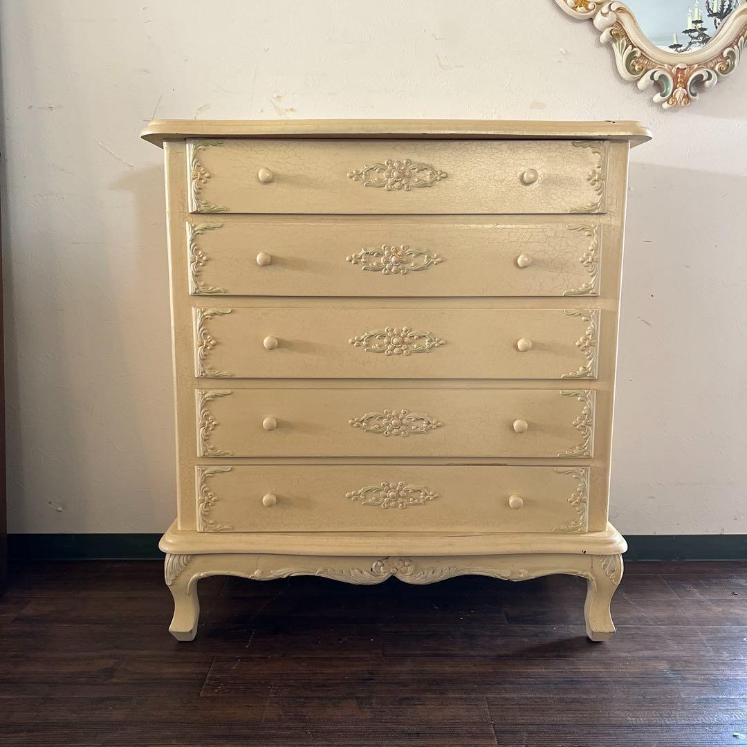 k016r122 ロココ調 ブーケ柄のチェスト 猫脚 クラック加工 クラシカル