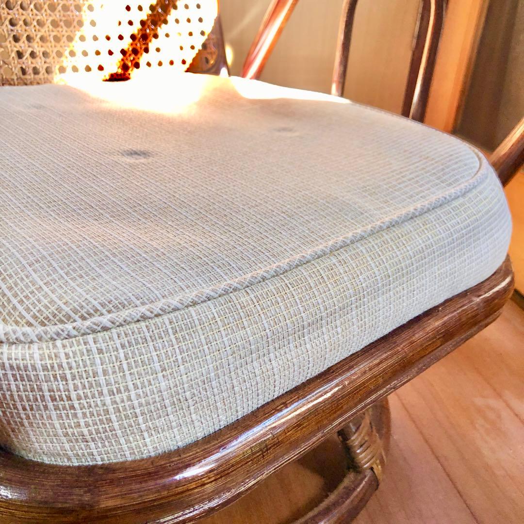 回転椅子ラタンチェア 籐 アジアンヴィンテージ アンティーク木製ブラウン 麻