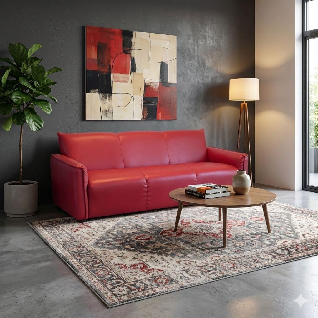 【美品】赤色 レザー調 3人掛けソファ 引き取り限定 大阪府岸和田市