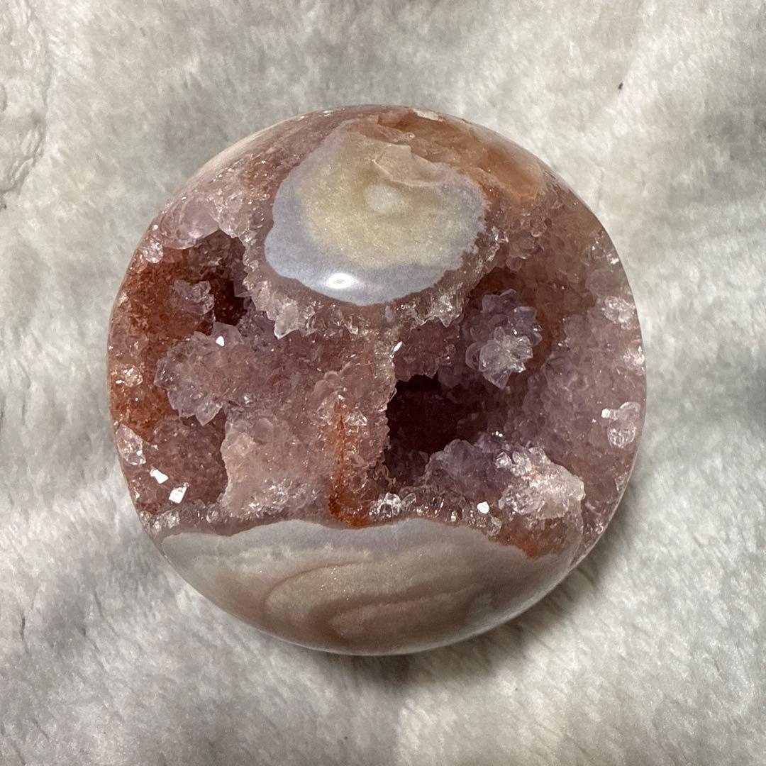 ピンクアメジスト 瑪瑙共生 ジオード スフィア 花付き 母岩あり