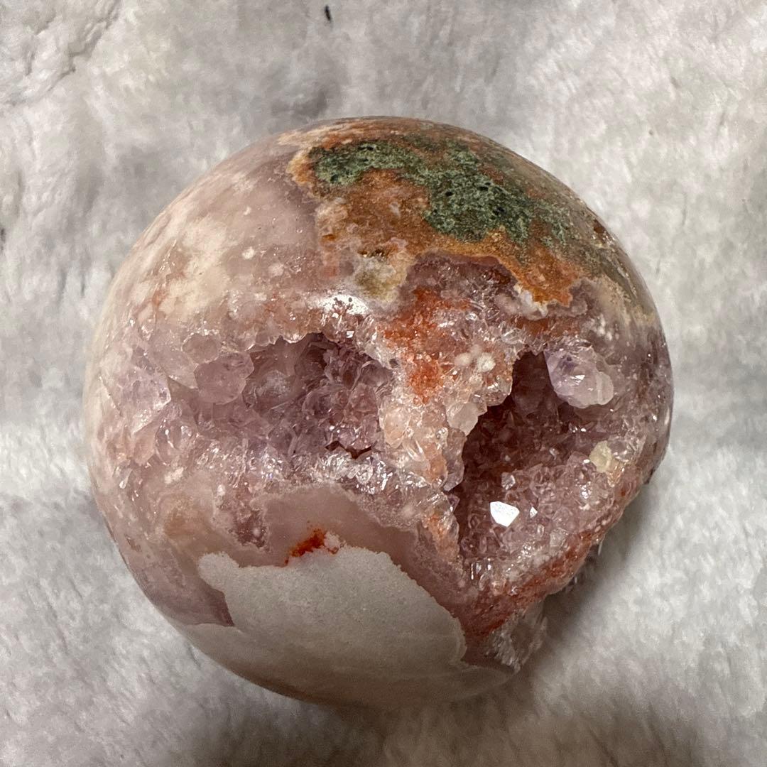 ピンクアメジスト 瑪瑙共生 ジオード スフィア 花付き 母岩あり
