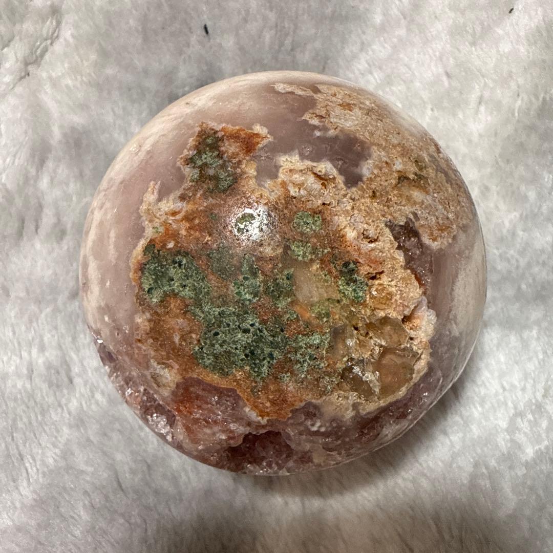 ピンクアメジスト 瑪瑙共生 ジオード スフィア 花付き 母岩あり