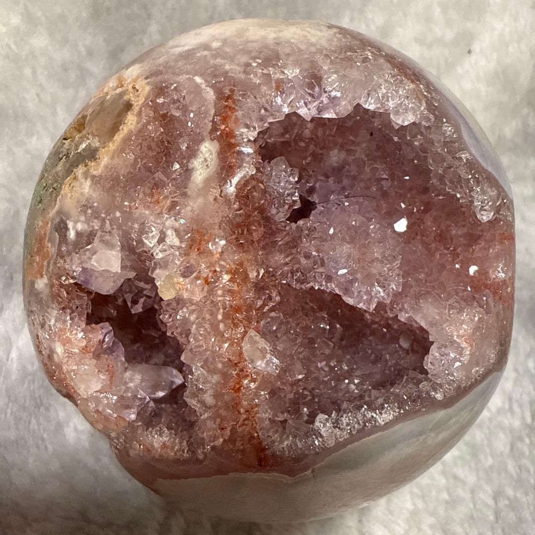 ピンクアメジスト 瑪瑙共生 ジオード スフィア 花付き 母岩あり