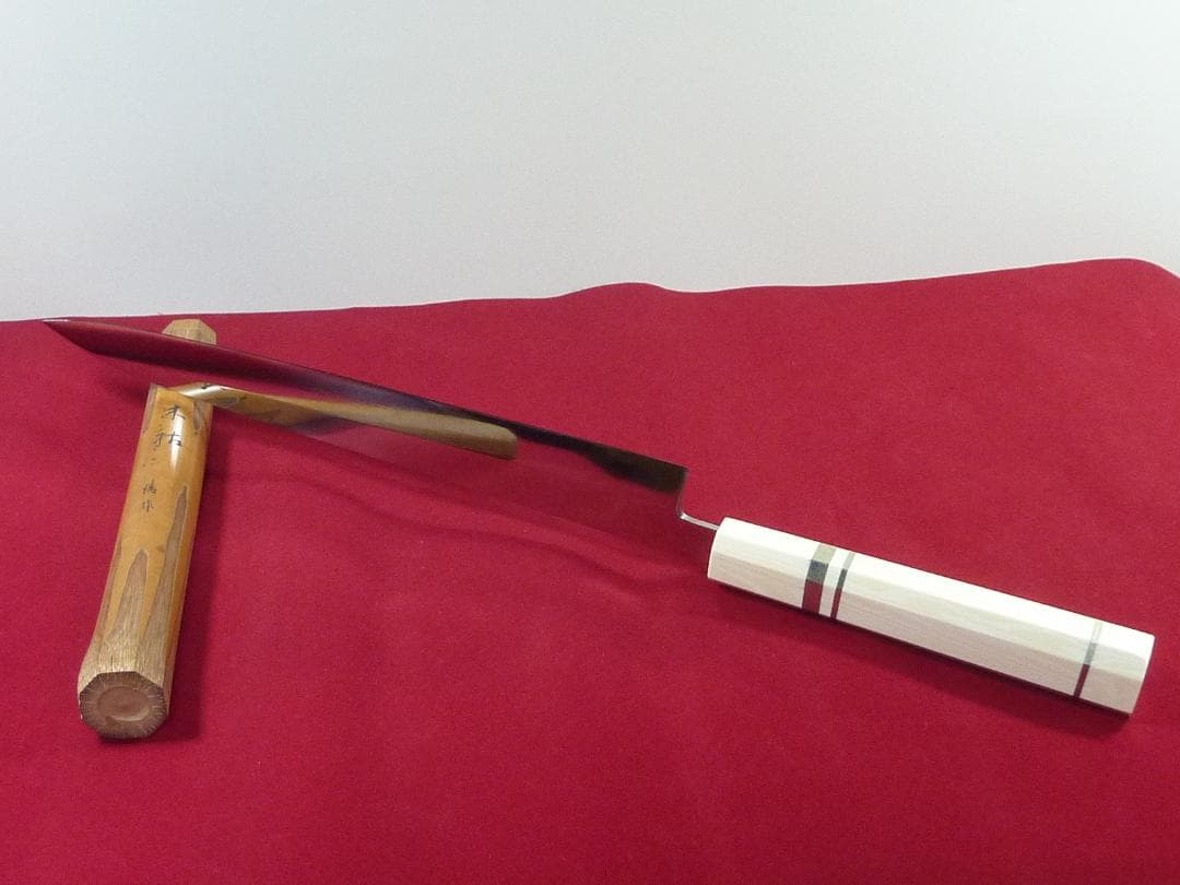 270mm　刃渡り約260mm　9寸　柳刃包丁　人工象牙　黒三本巻　八角柄