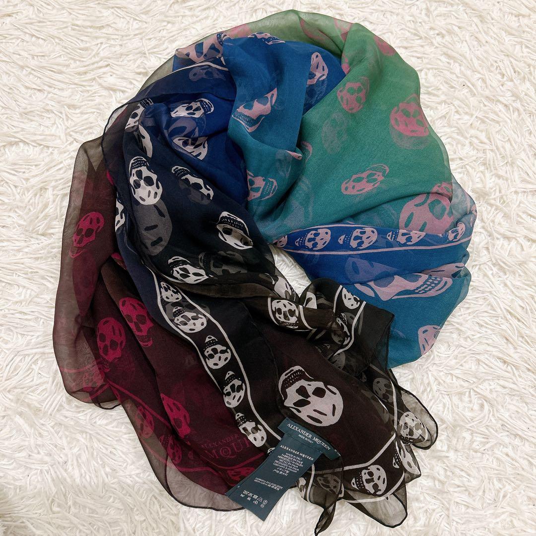 美品　Alexander mcqueen スカル柄 ストール　大判　カラフル