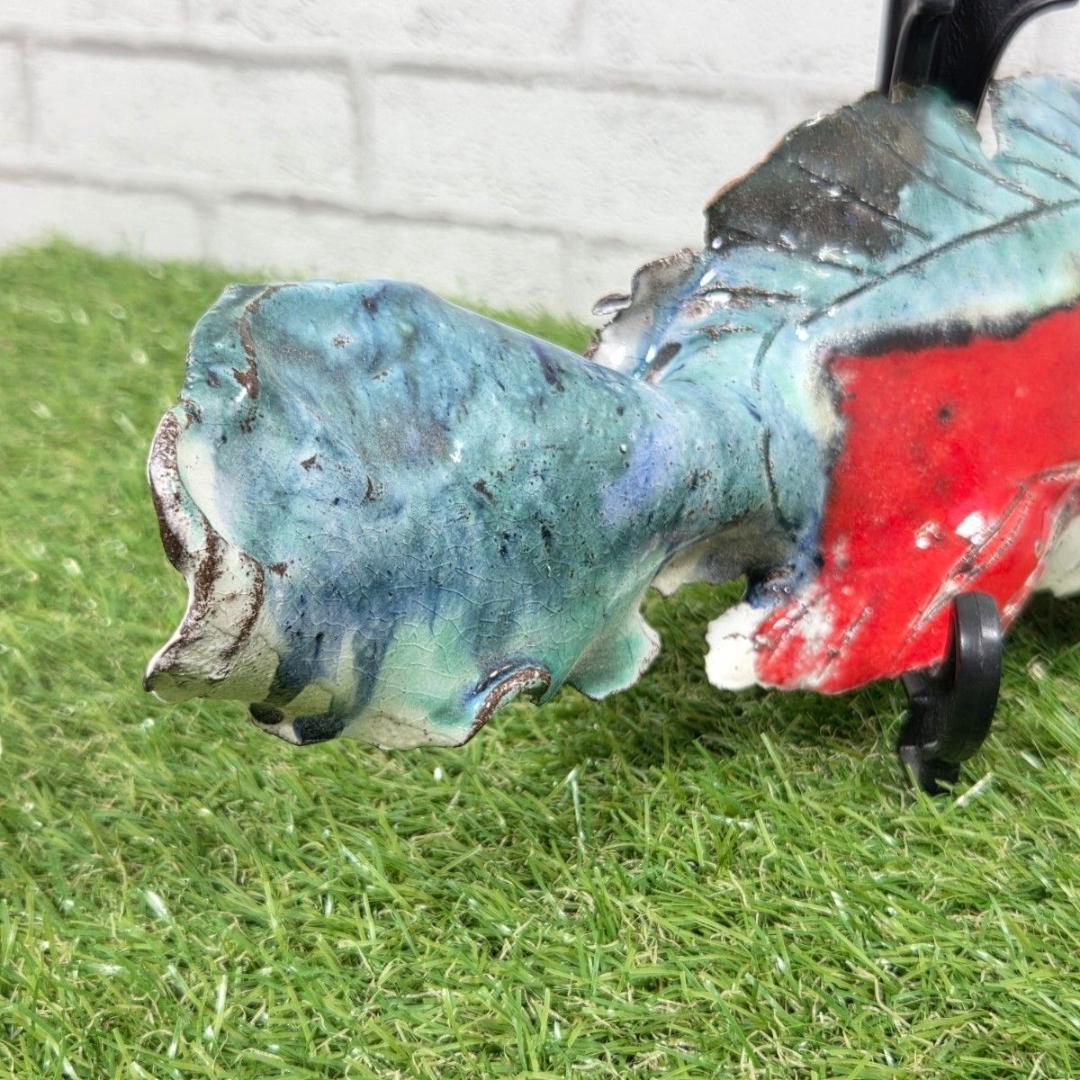 【陶板アート】抽象魚 壁掛け オブジェ 一点物 落款あり 陶器 インテリア