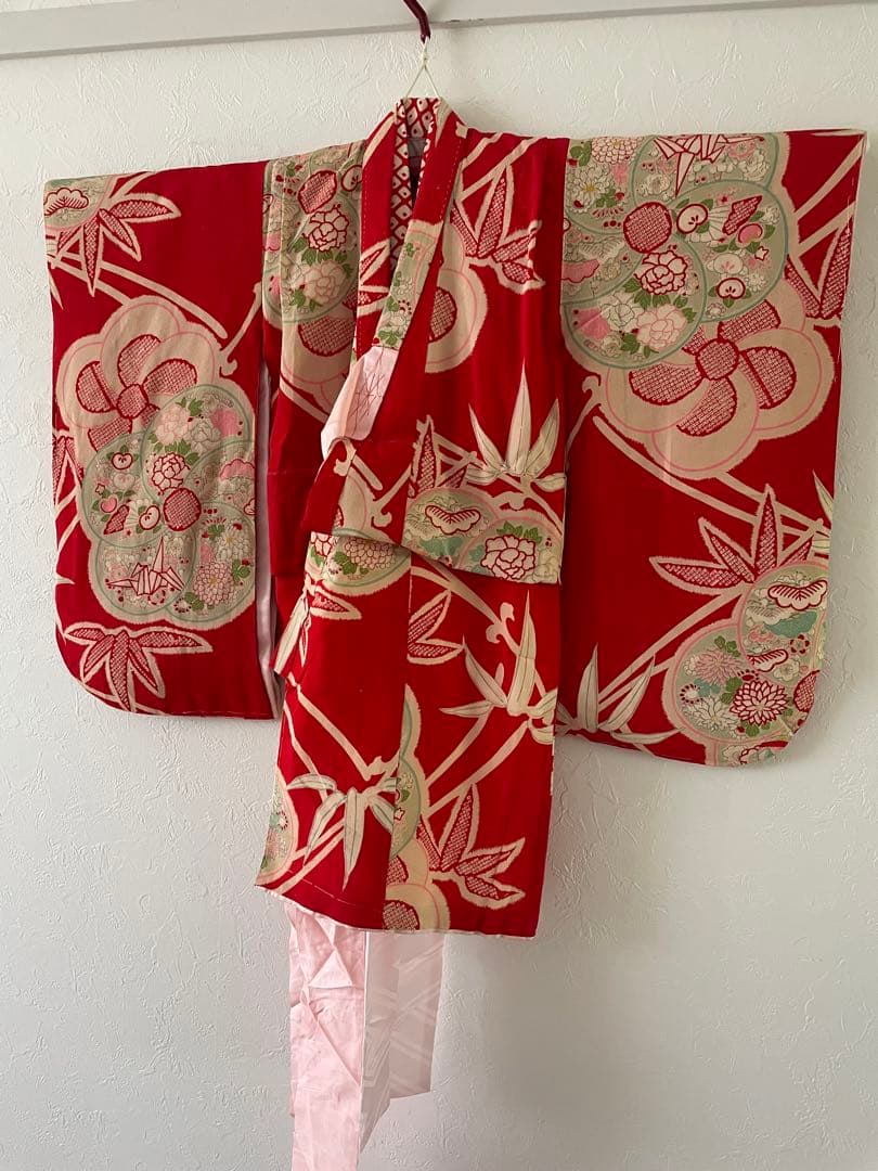 七五三　三歳　アンティークお着物セット　おまかせ髪飾り付き