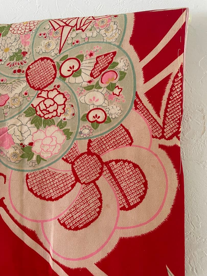 七五三　三歳　アンティークお着物セット　おまかせ髪飾り付き