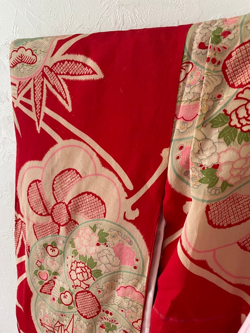 七五三　三歳　アンティークお着物セット　おまかせ髪飾り付き