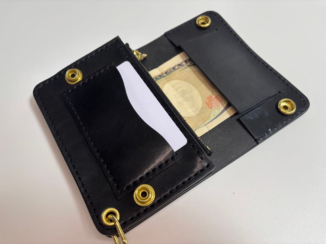 黒　栃木サドルレザー　トラッカーウォレット【タイプＢ】三層　真鍮