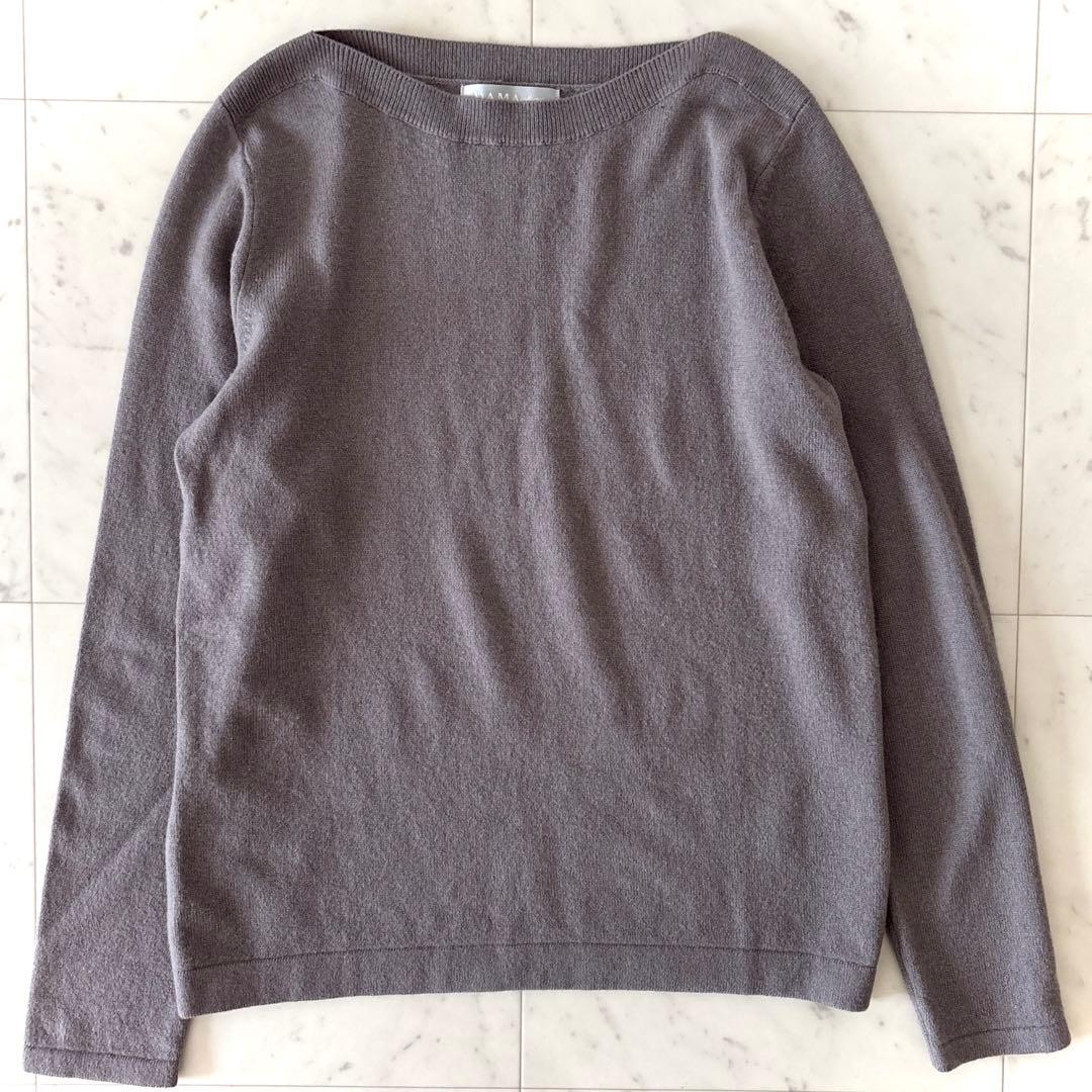 美品 ダーマコレクション カシミヤ100％ ボートネックニット M グレージュ