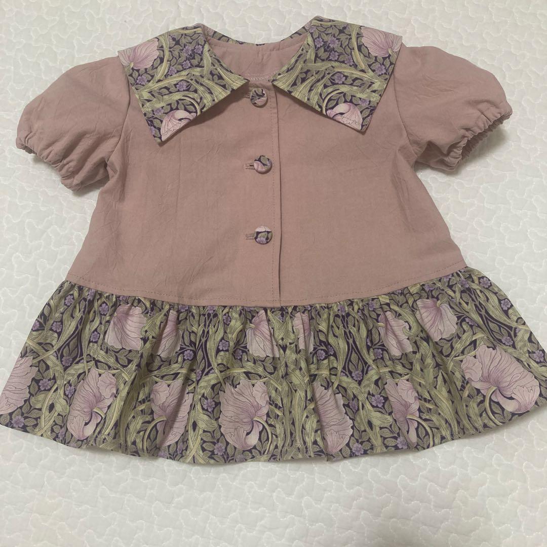 ピンパネールのパープル　セーラーカラー　ワンピース　ハンドメイド