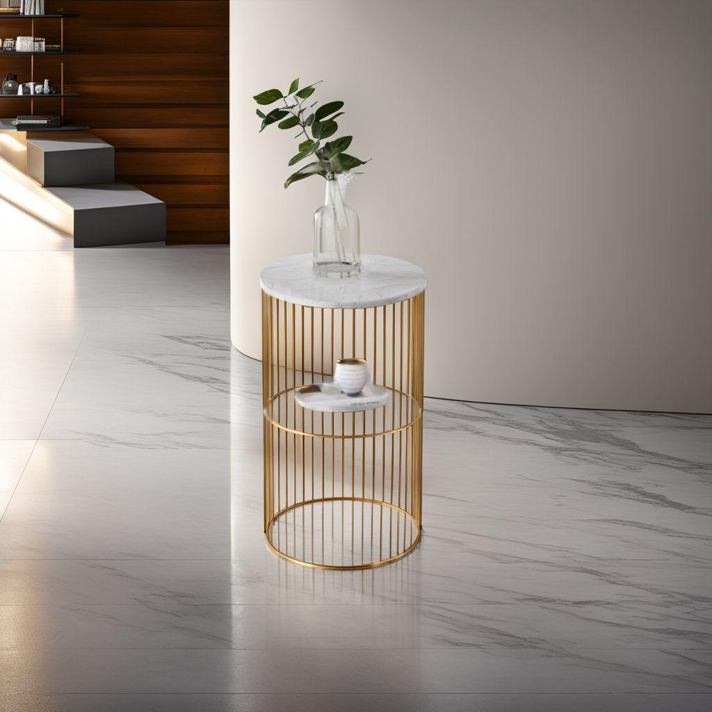 ゴールドフレーム グジュアリー大理石テーブル 2層収納