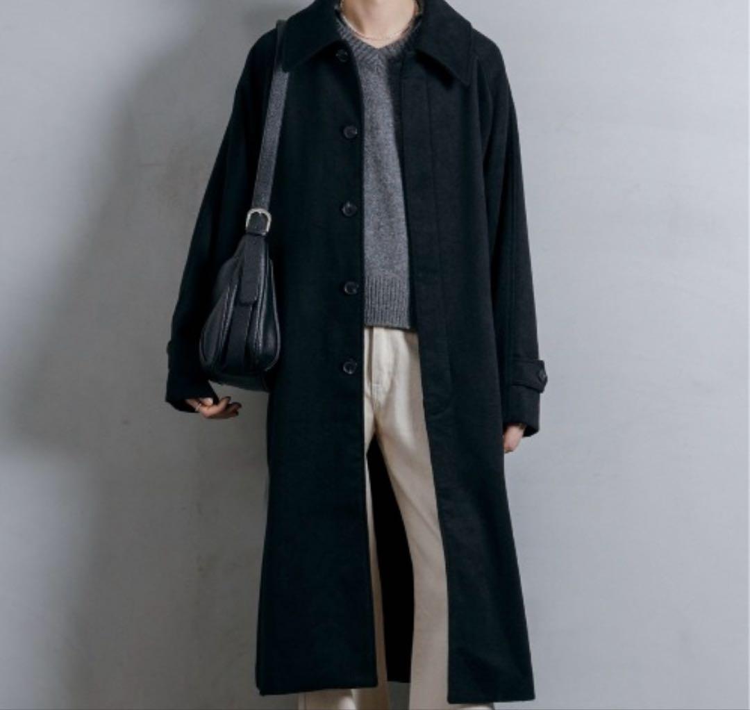 LURAKU ウールステンカラーロングコート　ブラックM