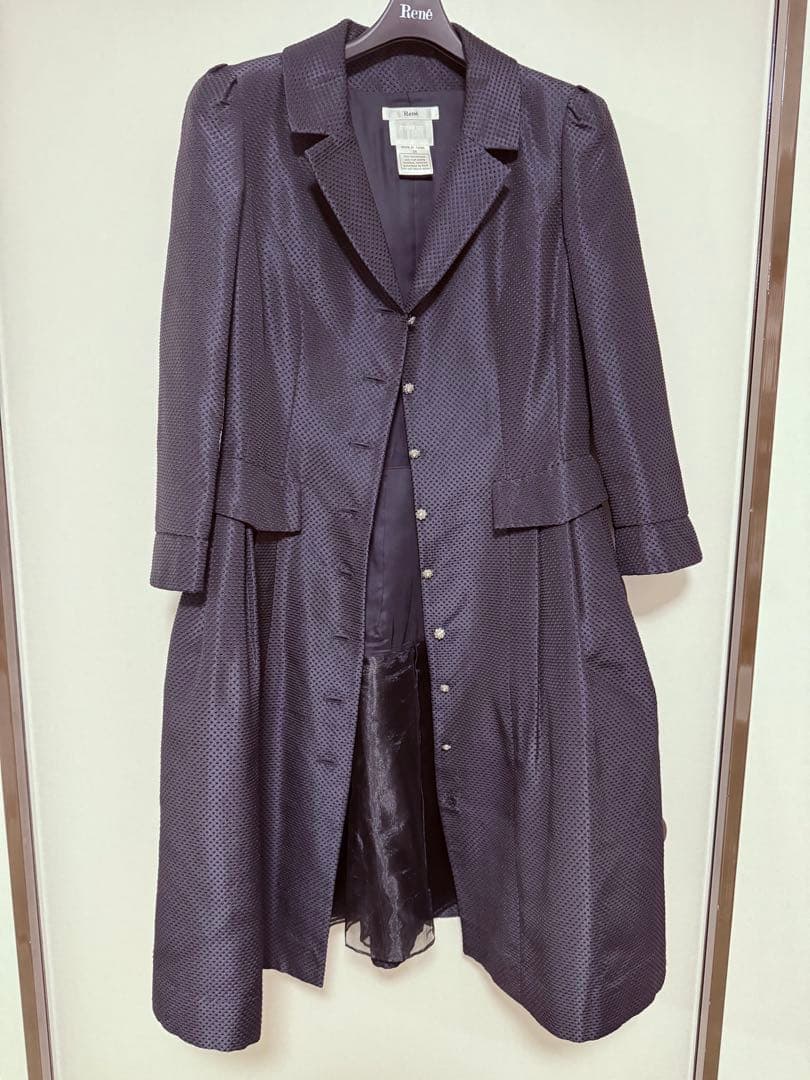 美品❤︎RENE ルネ シルク混 八分袖 コートワンピース ブラック 38 L