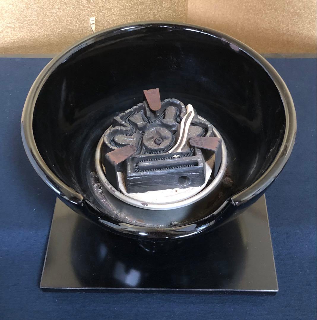 《R》茶道具 野々田式 黒真塗 風炉型電熱器 敷板一体型　　1f