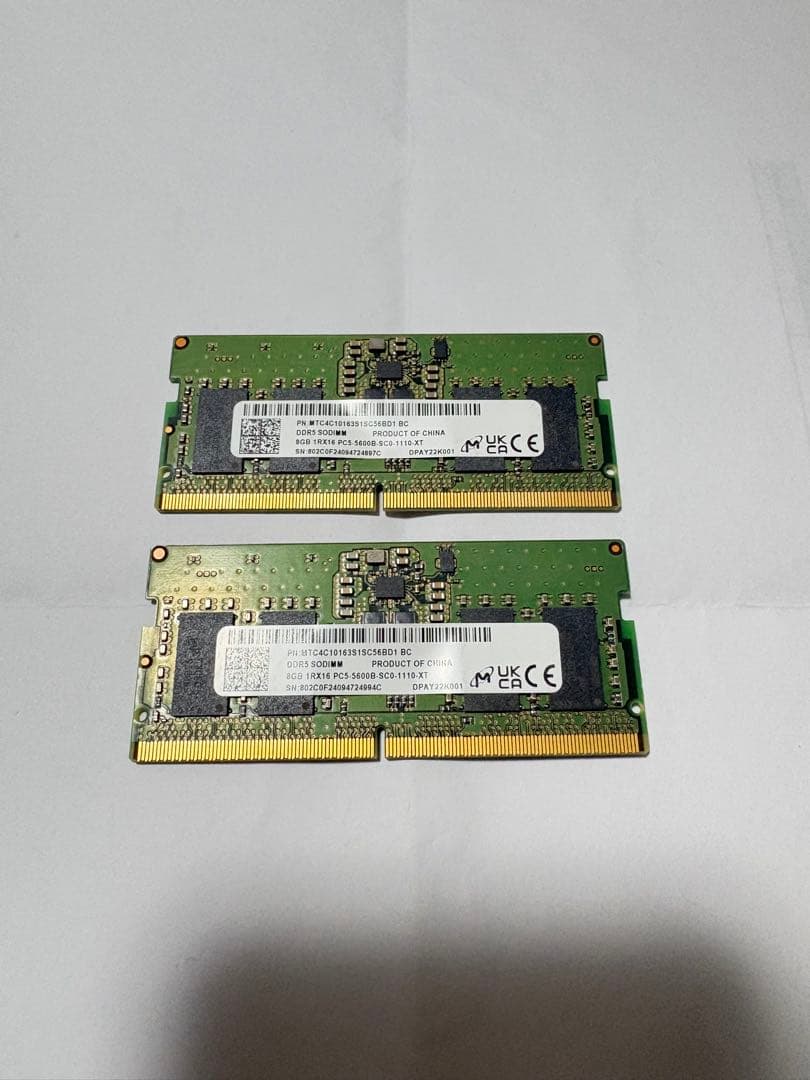 【入手困難】DDR5 8GB×2枚セット SO-DIMM メモリ