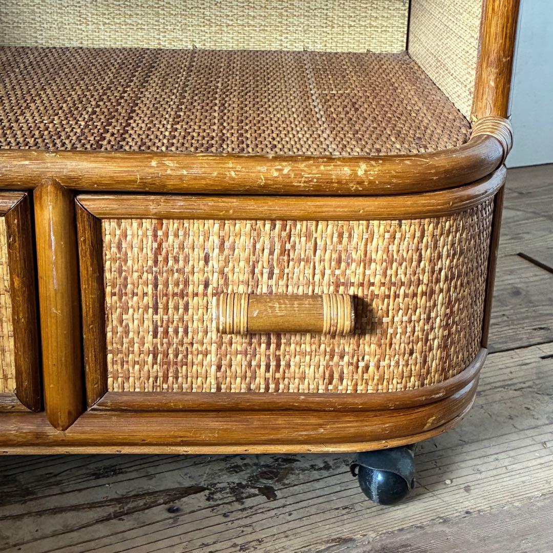 ヴィンテージ ラタン TVボード 回転式 ラック テレビ台