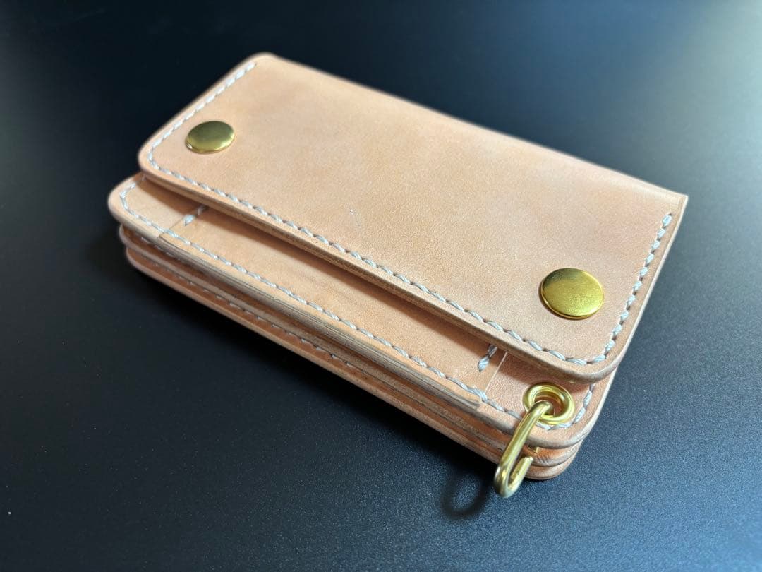 サドルレザー　トラッカーウォレット【Ａ】三層　真鍮　レザークラフト