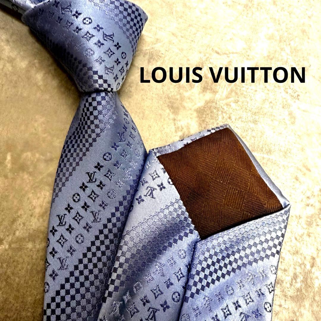 極美品✨LOUIS VUITTON　ネクタイ　モノグラム　ストライプ　現行　希少