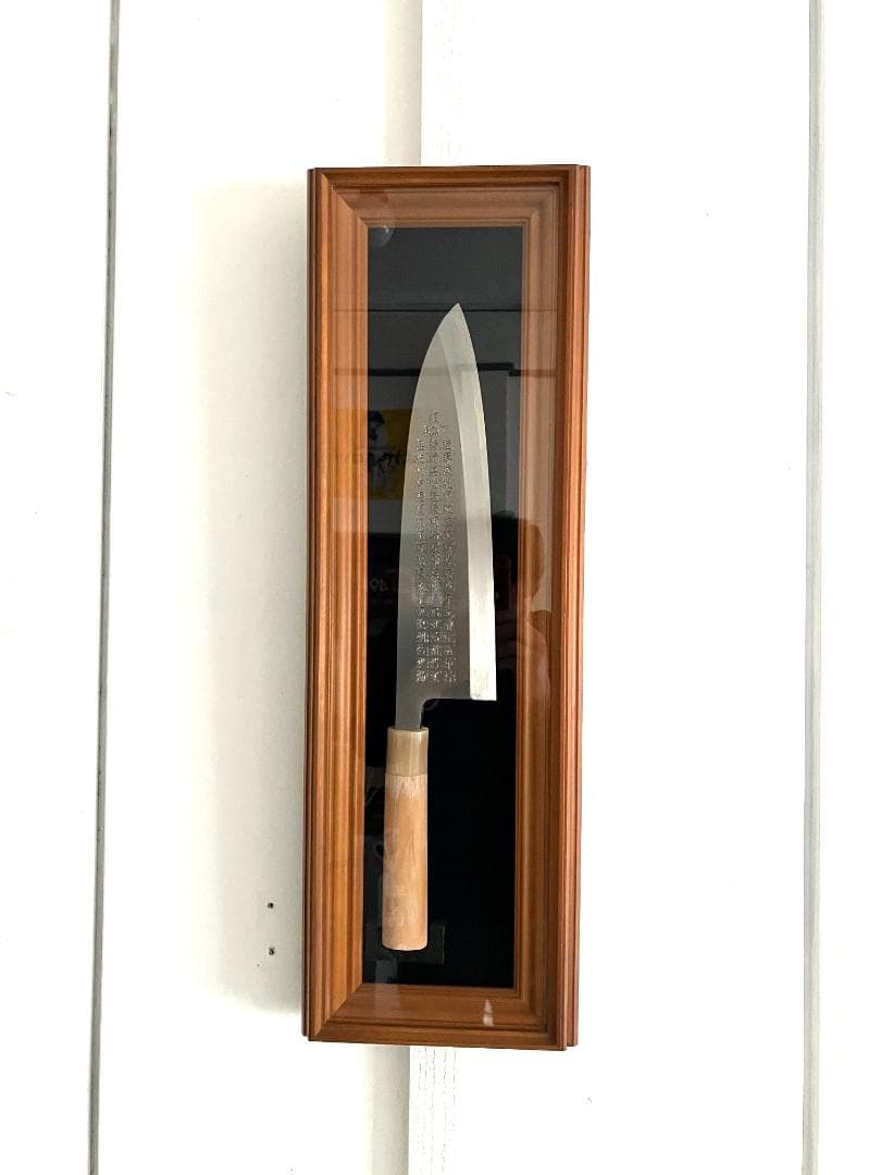 ②　特大出刃包丁　額付き　終始一貫（手彫り）魚へん（60文字）