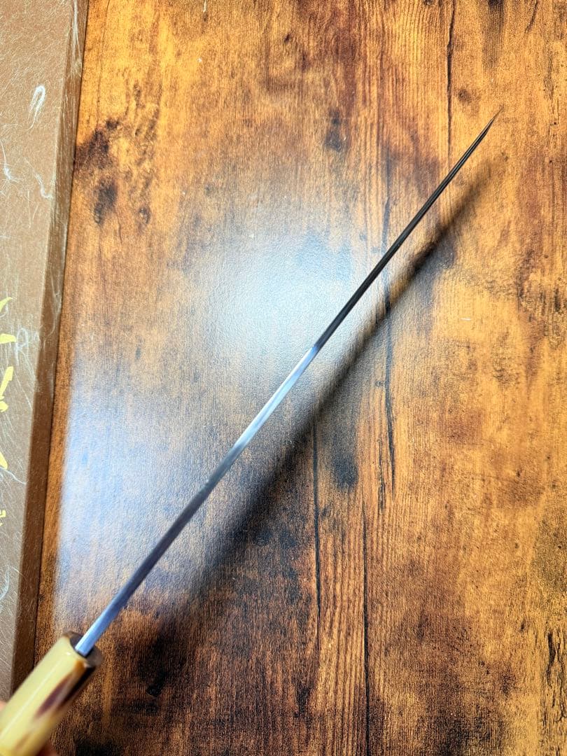 森本光一作　刺身　切付　白一鋼 尺　紫檀白水牛八角柄