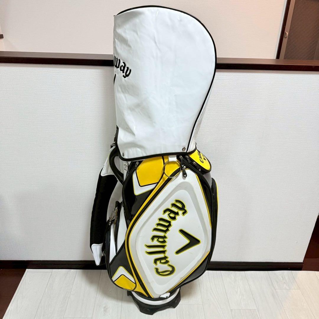 キャロウェイ キャディバッグ 9型 ホワイト×イエロー フード付