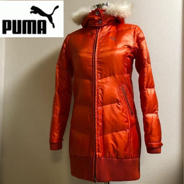 プーマ★ダウン ダブルジップ ロングコート オレンジ Mサイズ