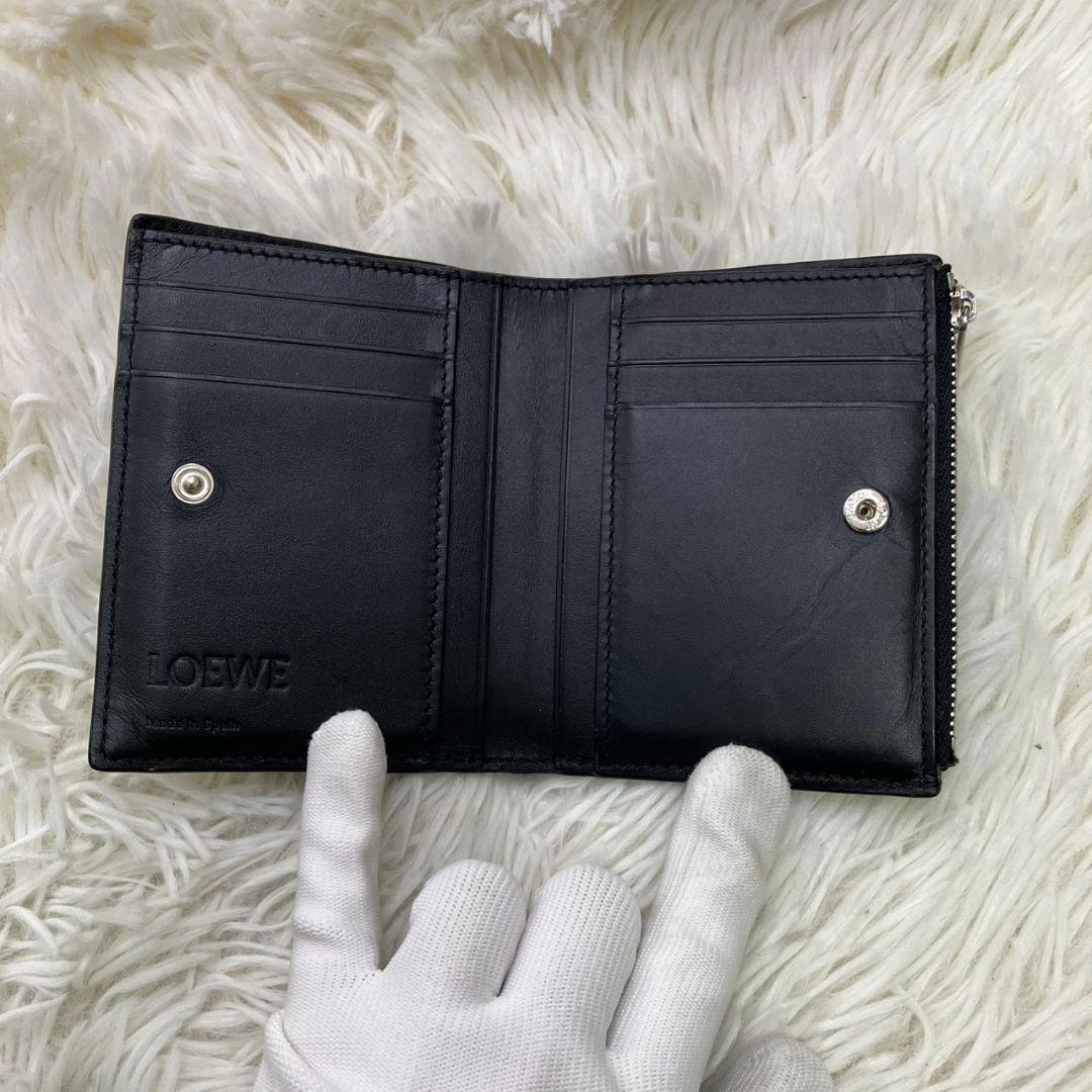 【極美品】ロエベ アナグラム スリムコンパクトウォレット 二つ折り ブラック
